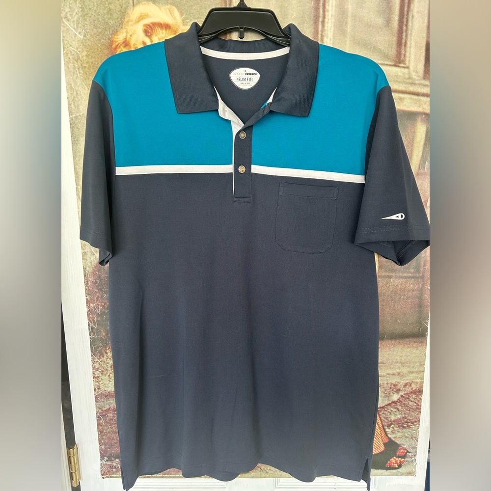 Men’s Grand Slam Slim Fit golf shirt. Dark & light blue. Size XXL. EUC!